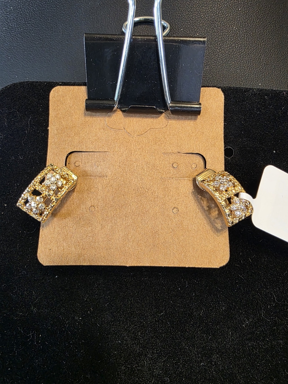 #341 Gold Crystal Pavé Hoop Clip-on  Earrings - Women Jewelry